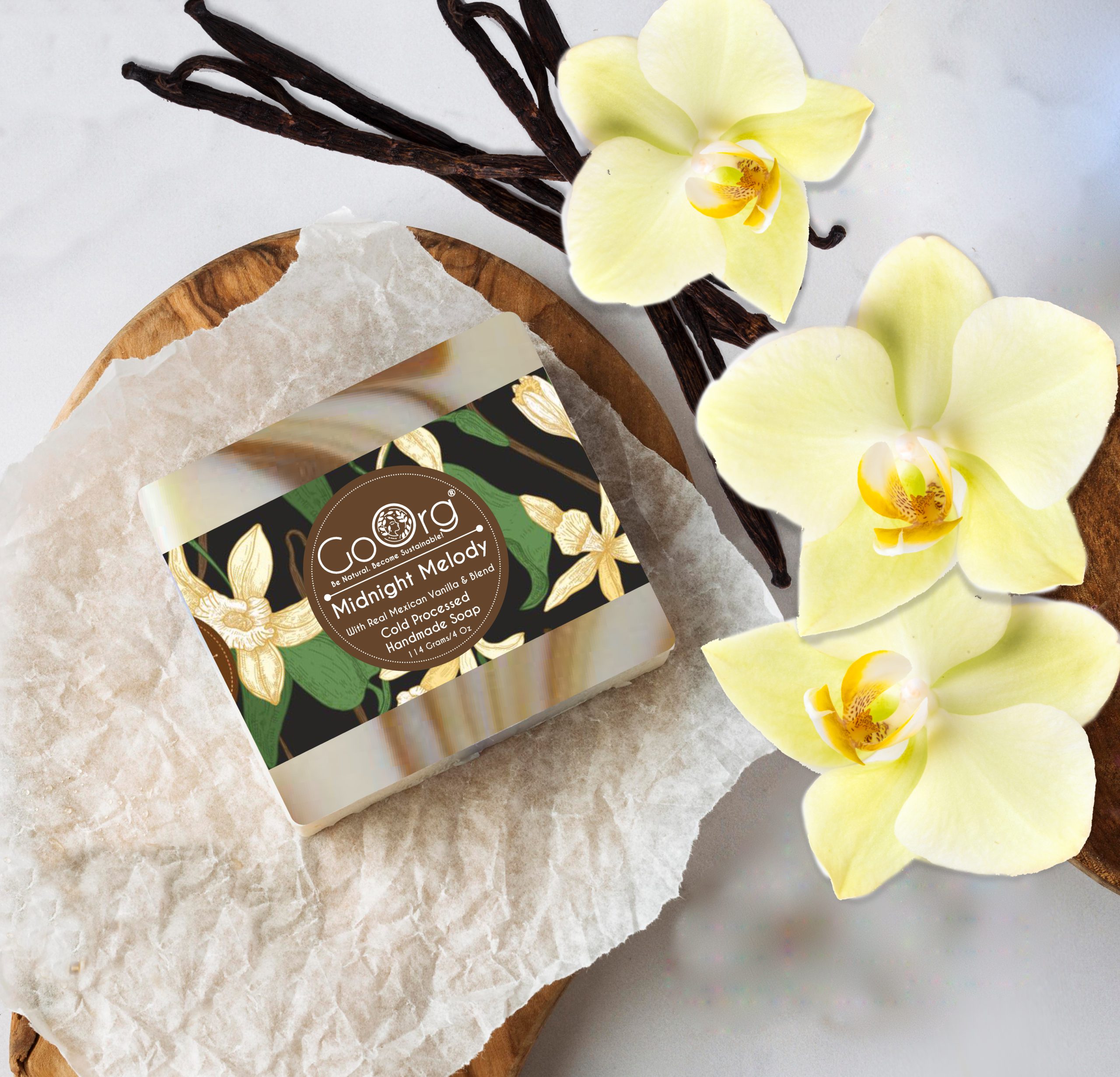 GoOrg Midnight Melody Cold Processed Handmade Soap with Vanilla Absolute and Agarwood Extracts